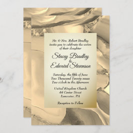 Elegant Gold Marble Agate Wedding Invitation Kaart