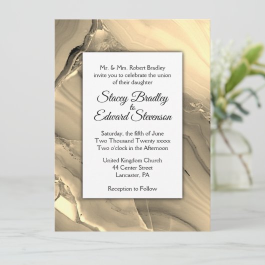Elegant Gold Marble Agate Wedding Invitation Kaart (Staand voorkant)
