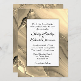 Elegant Gold Marble Agate Wedding Invitation Kaart