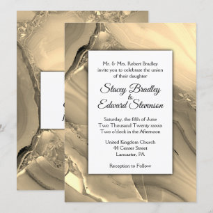 Elegant Gold Marble Agate Wedding Invitation Kaart