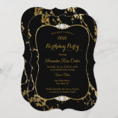 Elegant Gold Marble Black Diamond Birthday Party Kaart (Voorkant / Achterkant)