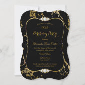 Elegant Gold Marble Black Diamond Birthday Party Kaart (Voorkant)