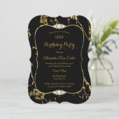Elegant Gold Marble Black Diamond Birthday Party Kaart (Staand voorkant)