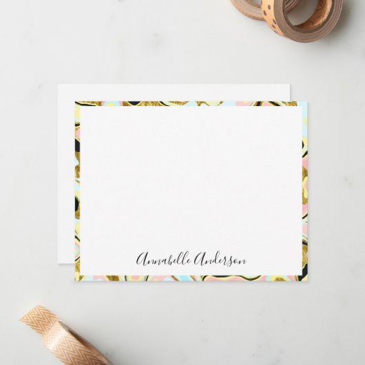 Elegant Gold Marble Border Note Card Notitiekaartje (Voorkant / Achterkant in situ)