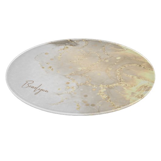 Elegant Gold Marble Glitter Name Snijplank (Hoek)