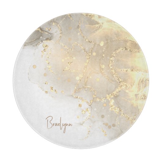 Elegant Gold Marble Glitter Name Snijplank (Voorkant)