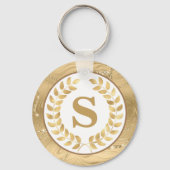 Elegant Gold Marble & Laurel Wreath Personalized Sleutelhanger (Voorkant)