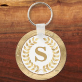 Elegant Gold Marble & Laurel Wreath Personalized Sleutelhanger (Voorkant)