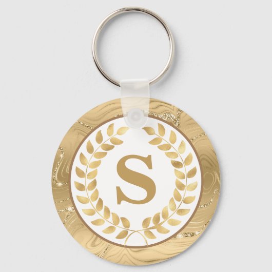 Elegant Gold Marble & Laurel Wreath Personalized Sleutelhanger (Achterkant)