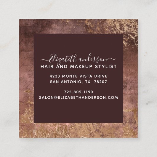 Elegant Gold Marble Modern Chic Salon Business Vierkante Visitekaartje (Achterkant)