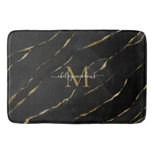 Elegant Gold Marble Monogram Calligraphy Script Badmat