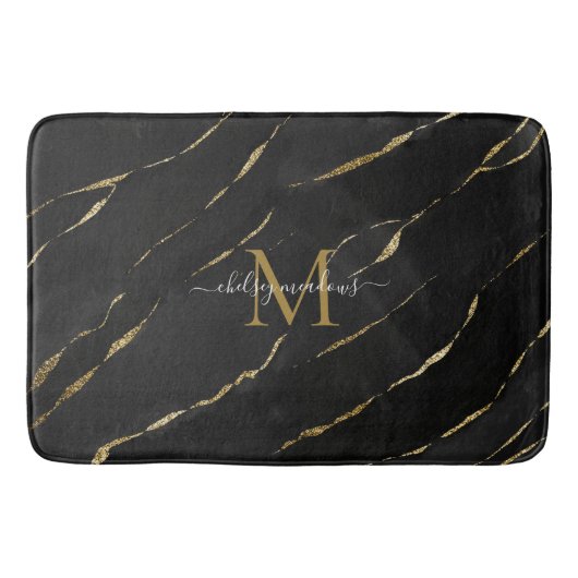 Elegant Gold Marble Monogram Calligraphy Script Badmat (Voorkant)
