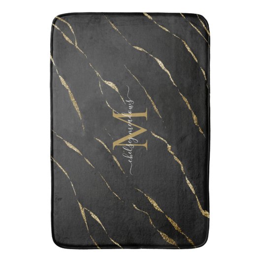 Elegant Gold Marble Monogram Calligraphy Script Badmat (Voorkant Verticaal)