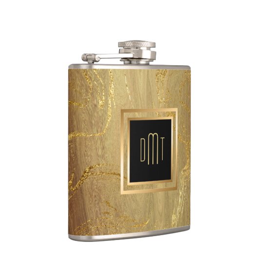 Elegant Gold Marble Monogram Heupfles (Rechts)