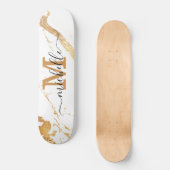 Elegant Gold Marble Monogram Script Persoonlijk Skateboard (Voorkant)