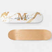 Elegant Gold Marble Monogram Script Persoonlijk Skateboard (Horizontaal)