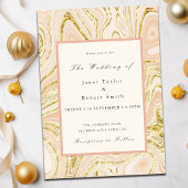 Elegant Gold Marble Swirls Blush Border Wedding Kaart