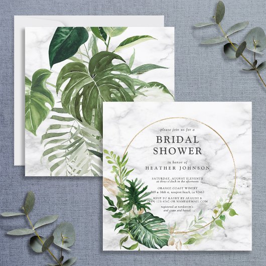 Elegant Gold Marble Tropical Wreath Square Shower Kaart