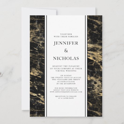 Elegant Gold Marble Virtual Wedding Kaart (Voorkant)