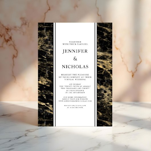 Elegant Gold Marble Virtual Wedding Kaart