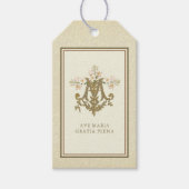 Elegant Gold Marian Monogram Religieuze Lilies Cadeaulabel (Voorkant)