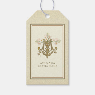 Elegant Gold Marian Monogram Religieuze Lilies Cadeaulabel