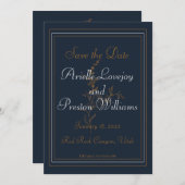 Elegant Gold, marine en White Save the Date Kaart (Voorkant / Achterkant)