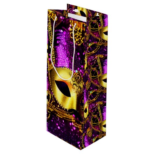 Elegant Gold Mask Wijn Cadeautas (Voorkant Gekanteld)