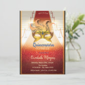Elegant Gold Masque, Red Carpet Quinceanera Kaart (Staand voorkant)