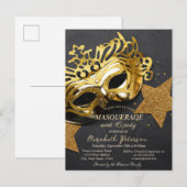 Elegant Gold Masque Stars Sweet 16 Uitnodiging Briefkaart (Voorkant / Achterkant)