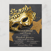 Elegant Gold Masque Stars Sweet 16 Uitnodiging Briefkaart (Voorkant)