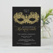 Elegant Gold Masquerade Masker Quinceanera Kaart (Staand voorkant)