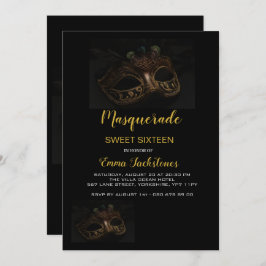 Elegant Gold Masquerade maskerade Theme Sweet Sixt Kaart