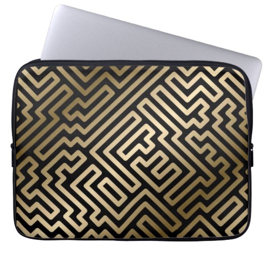 Elegant Gold Maze Geometric Luxury Design Laptop Sleeve (Voorkant)