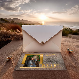 Elegant Gold MD Caduceus Foto Afstuderen Acryl Uitnodigingen