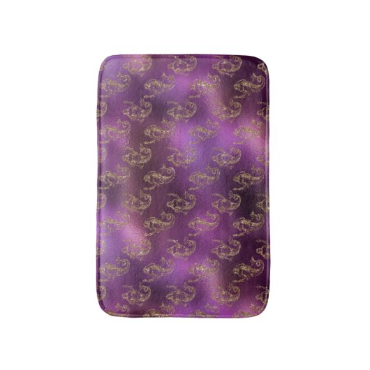 Elegant Gold Mermaid Pattern Paars Metallic Shiny Badmat (Voorkant Verticaal)