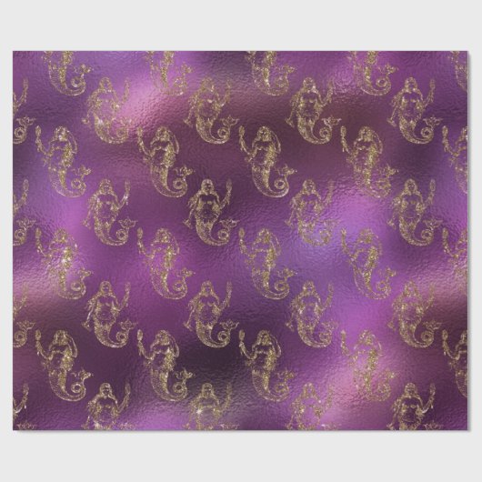 Elegant Gold Mermaid Pattern Paars Metallic Shiny Cadeaupapier (Vlak)