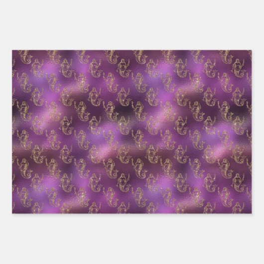 Elegant Gold Mermaid Pattern Paars Metallic Shiny Inpakpapier Vel (Voorkant 3)