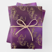 Elegant Gold Mermaid Pattern Paars Metallic Shiny Inpakpapier Vel (In situ)