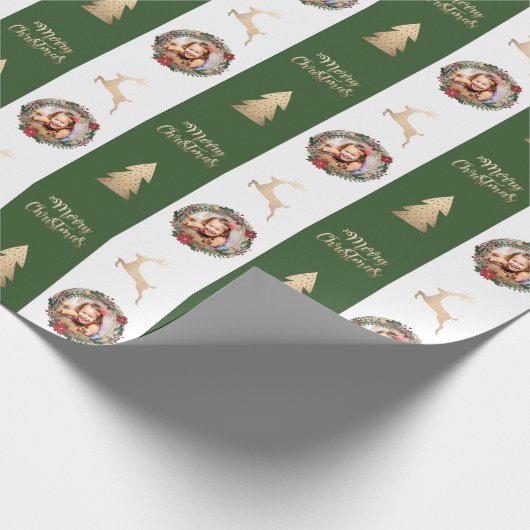 Elegant Gold Merry - Aangepaste kerstfoto  Cadeaupapier (Hoek)
