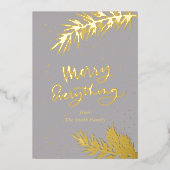 Elegant Gold Merry Alles Pine Bough on Grey Folie Feestdagenkaart (Voorkant)