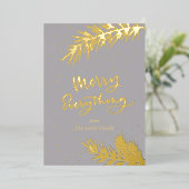 Elegant Gold Merry Alles Pine Bough on Grey Folie Feestdagenkaart (Staand Voorkant)