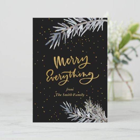 Elegant Gold Merry Alles Pine Bough Simple Feestdagenkaart (Staand voorkant)