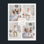 Elegant Gold Merry & Bright 4-fotofeestdag Briefkaart<br><div class="desc">Eenvoudig en elegant vakantiefotobriefkaart. Voor meer geavanceerde aanpassing van dit ontwerp,  te klikken gelieve de Customize Verdere verbinding om de doopvont,  de grootte,  de kleur,  enz. te veranderen.</div>