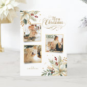 Elegant Gold Merry Christmas Botanical 3-Photo Feestdagen Kaart