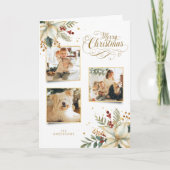 Elegant Gold Merry Christmas Botanical 3-Photo Feestdagen Kaart (Voorkant)
