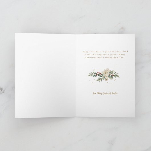 Elegant Gold Merry Christmas Botanical 3-Photo Feestdagen Kaart (Binnen)