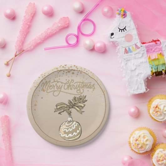 Elegant Gold Merry Christmas Paper Plate Papieren Bordje (Feest)