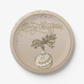 Elegant Gold Merry Christmas Paper Plate Papieren Bordje (Voorkant)