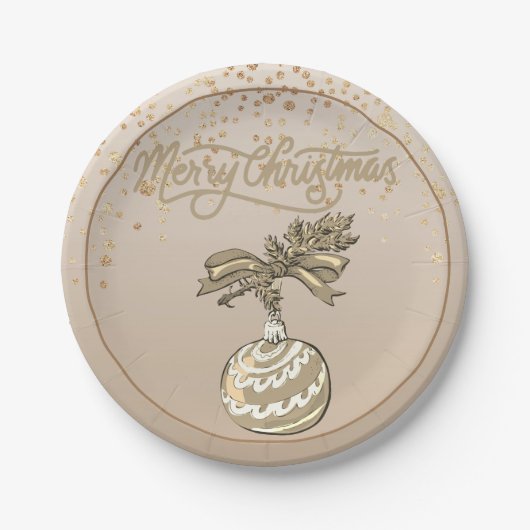 Elegant Gold Merry Christmas Paper Plate Papieren Bordje (Voorkant)